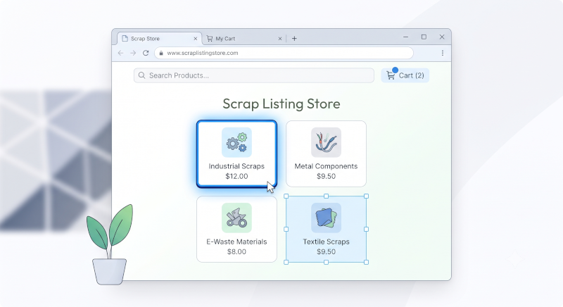 Example listing page: a product grid with a title, icon and price per item — exactly the repeating structure item_selector and fields[] auto-detection look for